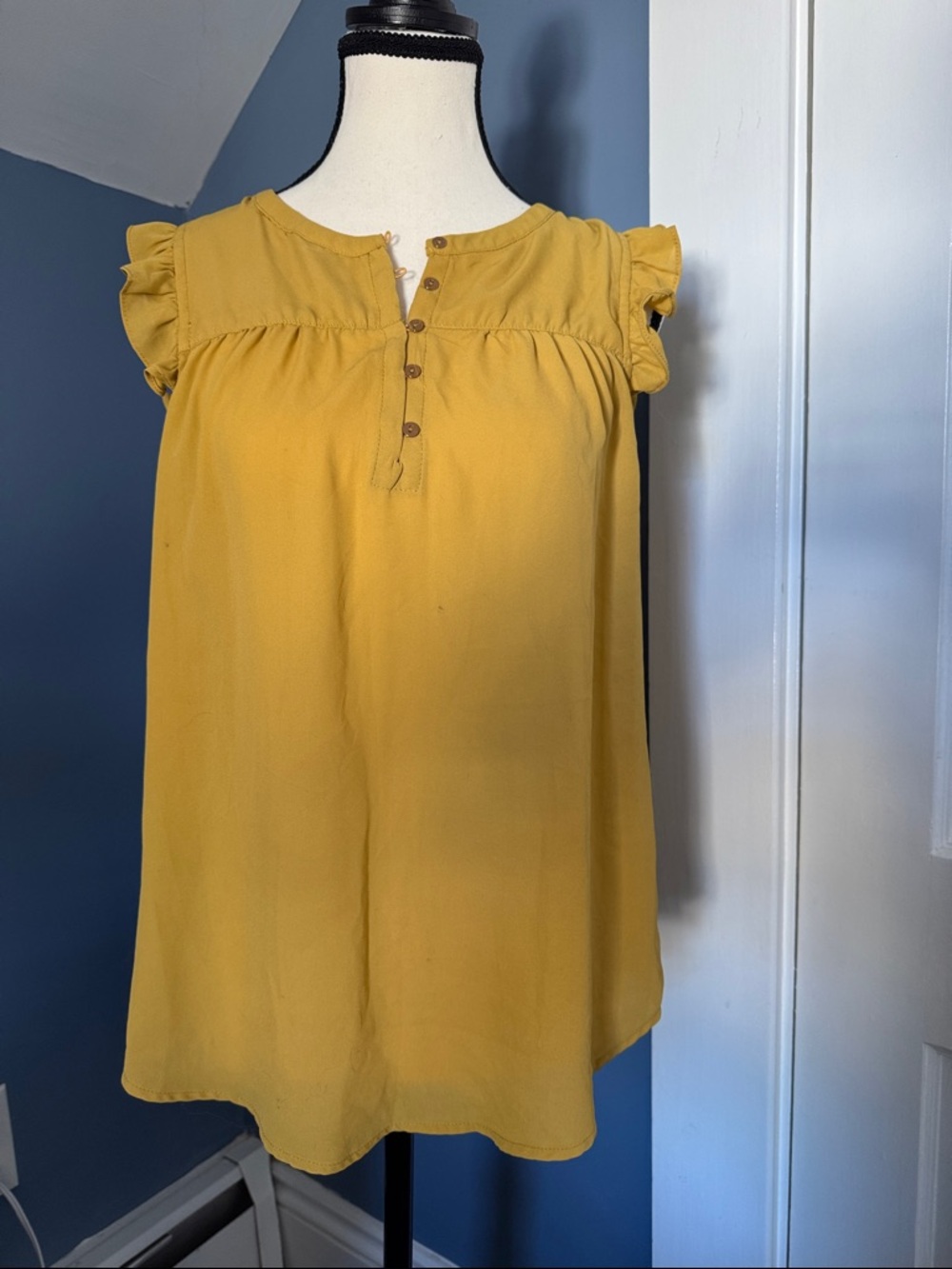 Philosophy Mustard Ruffle-Sleeve Henley Top - Yellow